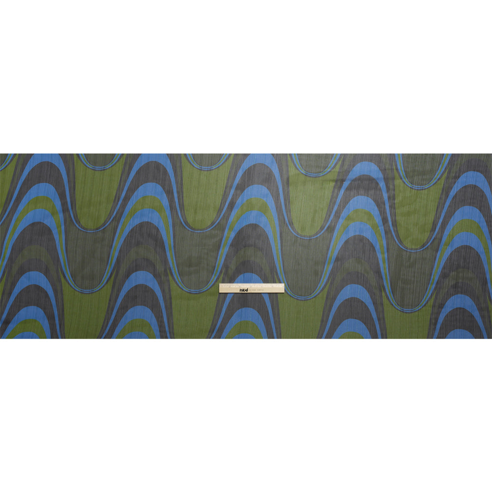 Polyester Chiffon Print with Metallic Pinstripes - Blue, Green and Black Waves - Mood Exclusive Ebb and Flow Full