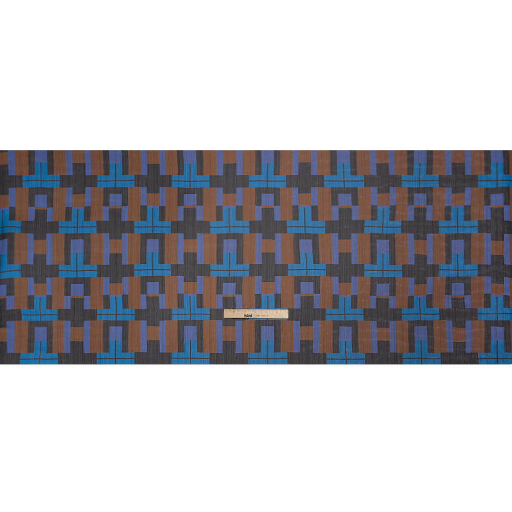 Polyester Chiffon Print with Metallic Pinstripes - Blue, Purple and Brown Geometric - Mood Exclusive Geometric Jigsaw Full