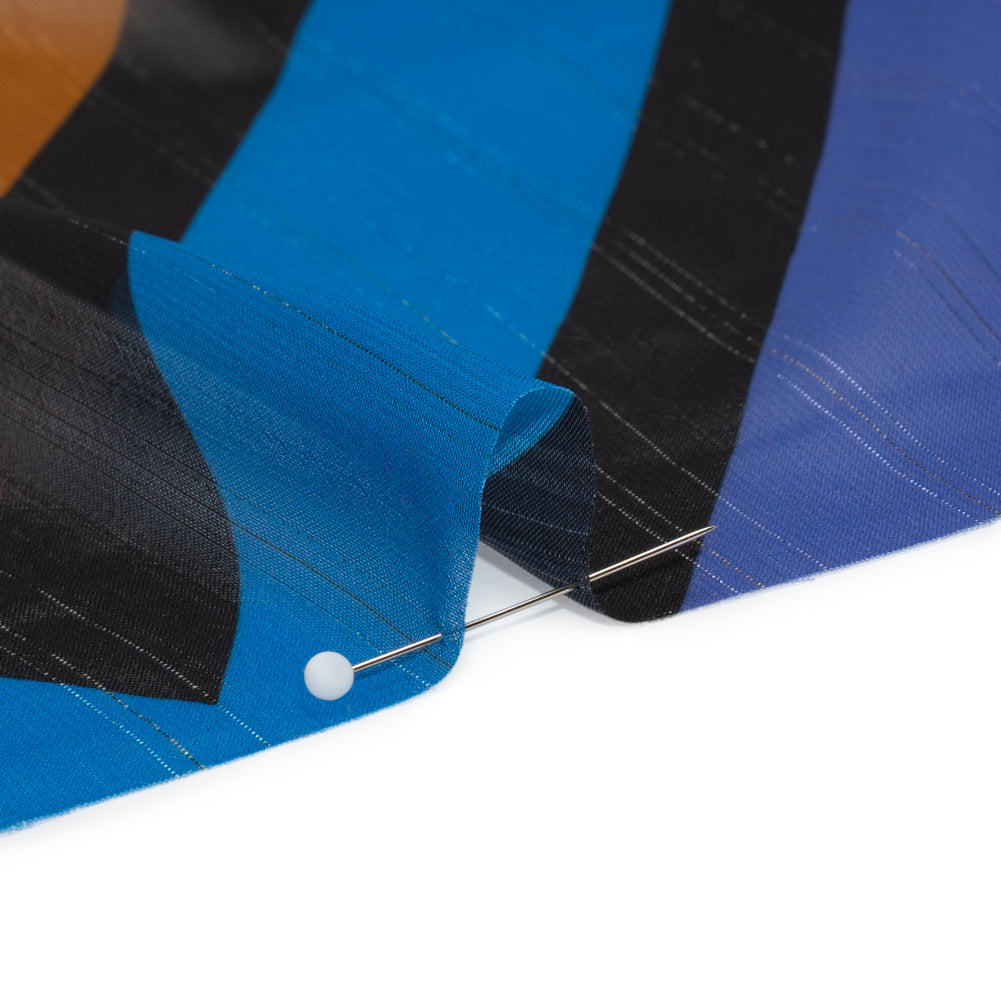Polyester Chiffon Print with Metallic Pinstripes - Purple, Brown and Blue Diamonds - Mood Exclusive Purely Prismatic Detail