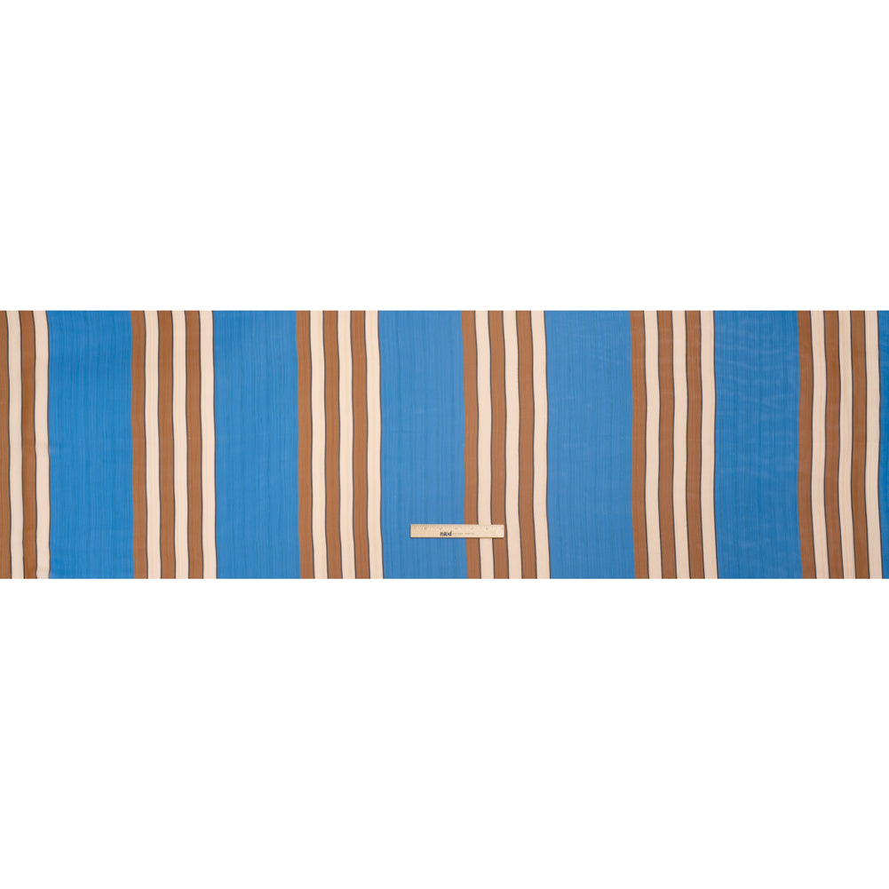 Polyester Chiffon Print with Metallic Pinstripes - Blue and Brown Stripes - Mood Exclusive Sandbridge Stripes Full