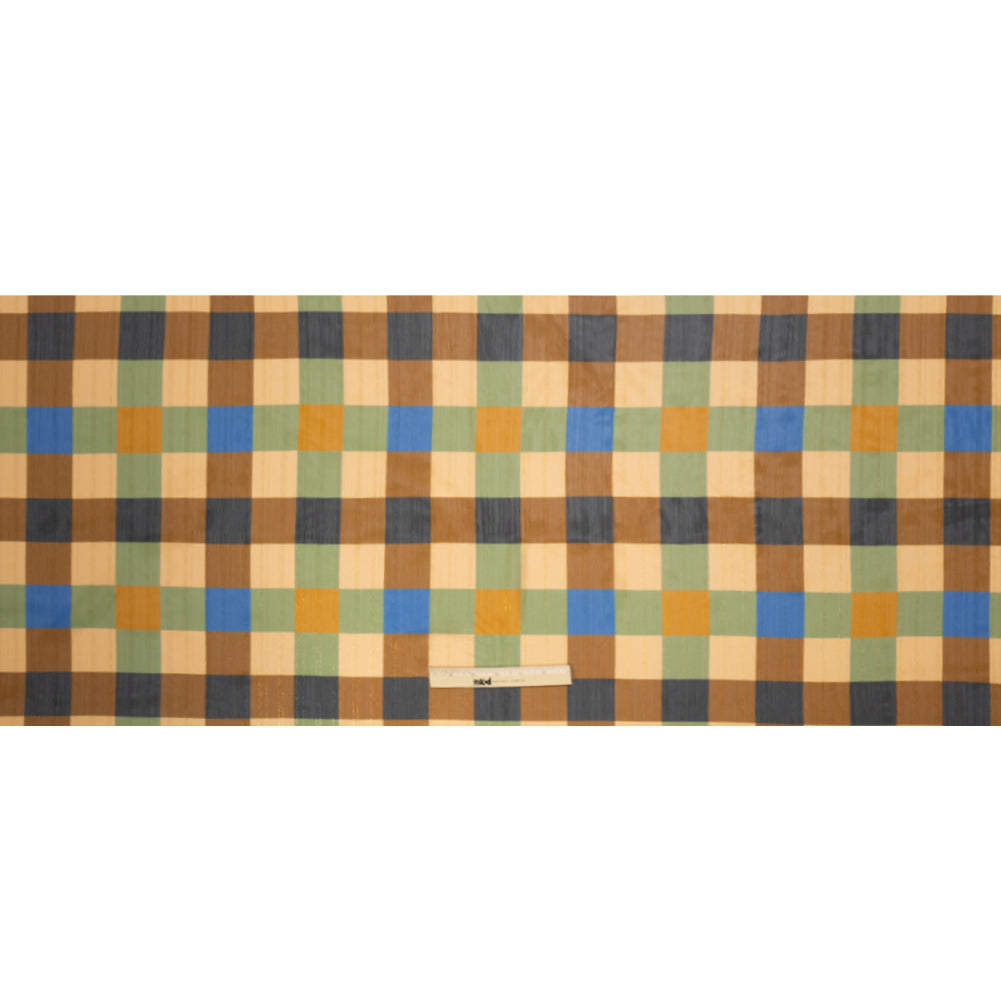 Polyester Chiffon Print with Metallic Pinstripes - Brown, Green and Yellow Plaid - Mood Exclusive Rooks and Bishops Full
