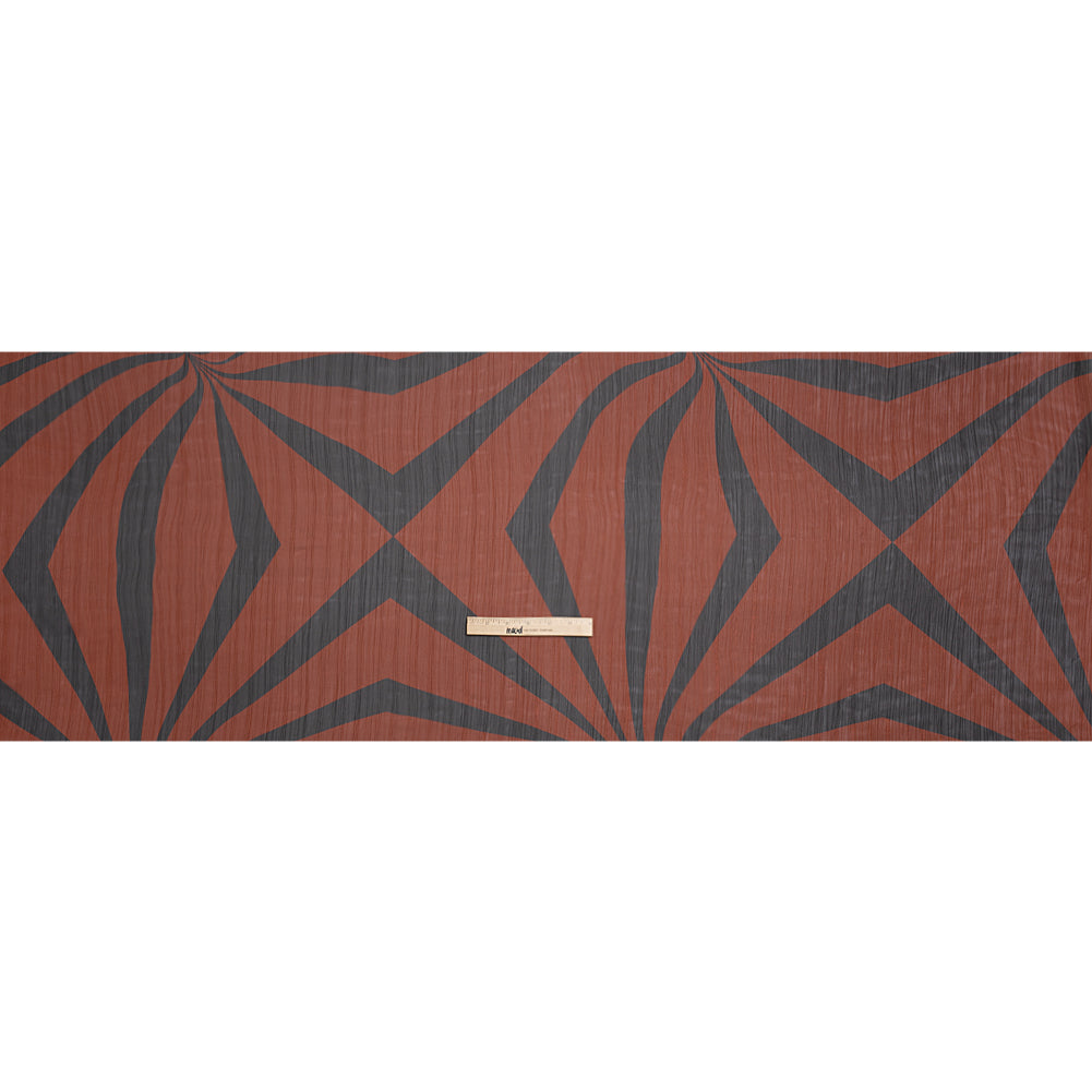 Polyester Chiffon Print with Metallic Pinstripes - Rust Red and Black Abstract - Mood Exclusive Fondue Funhouse Full