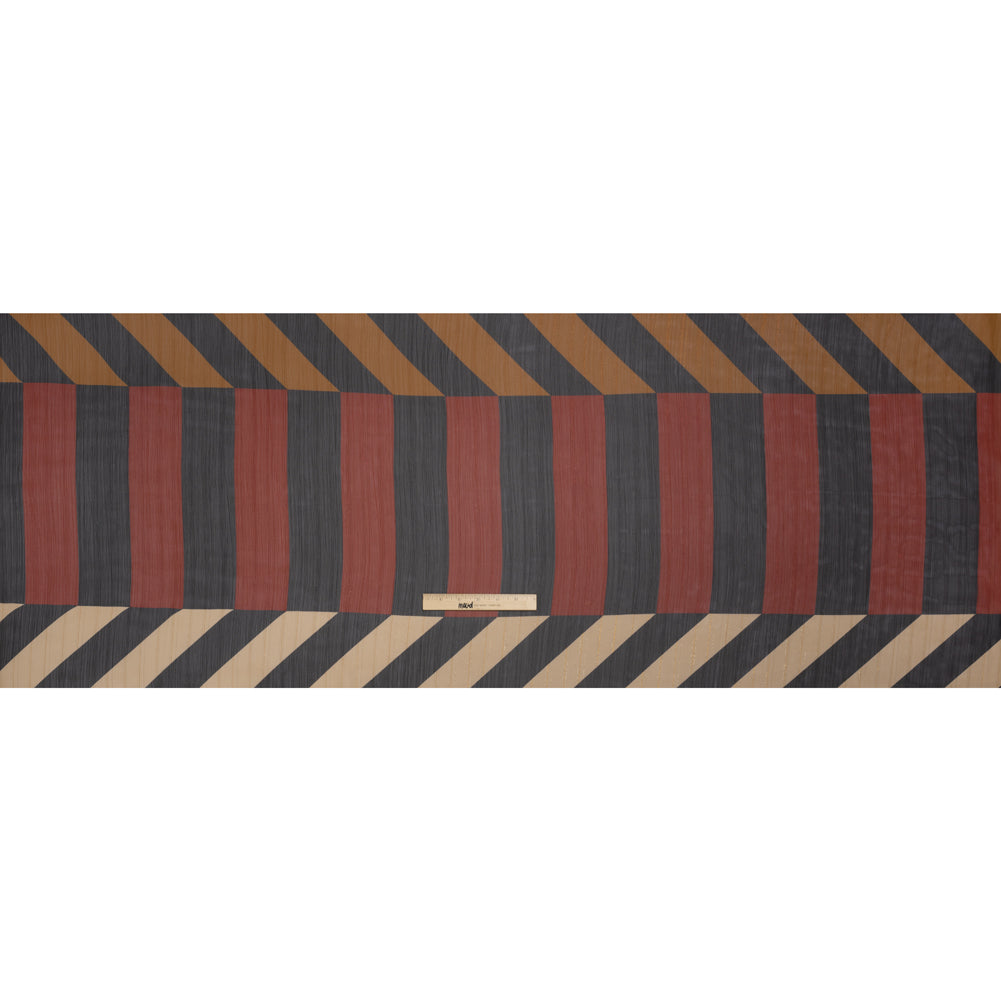 Polyester Chiffon Print with Metallic Pinstripes - Black and Brown Blocky Stripes - Mood Exclusive Shadows and Rays Full