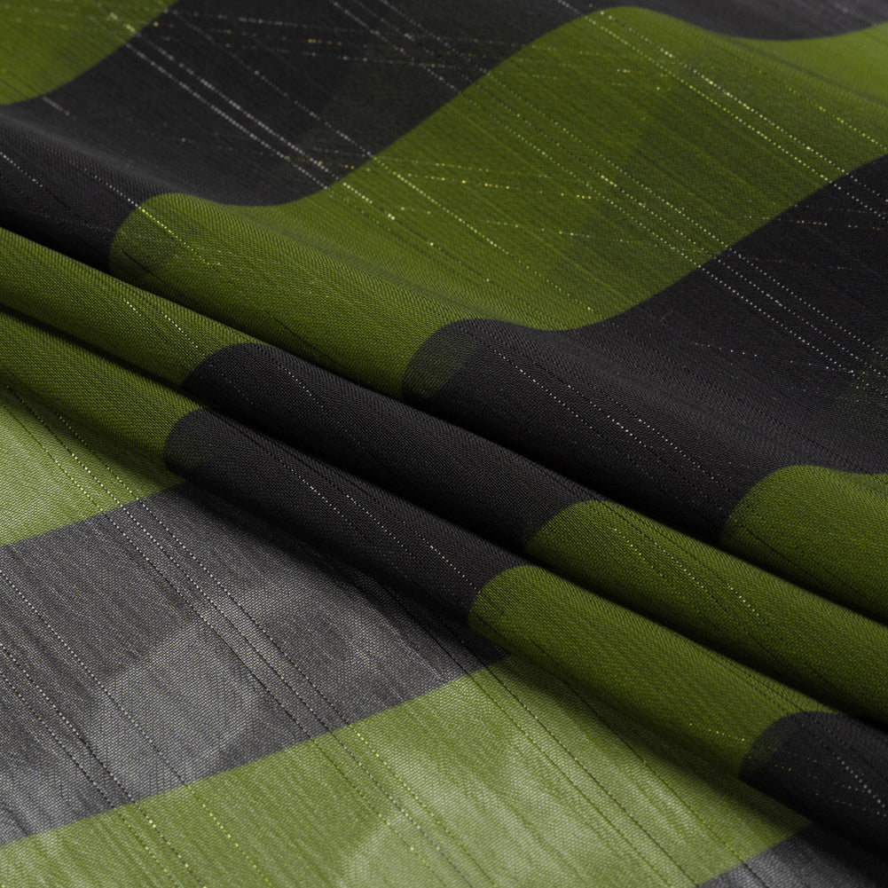 Polyester Chiffon Print with Metallic Pinstripes - Green and Black Wavy Stripes - Mood Exclusive Delray Daze Folded