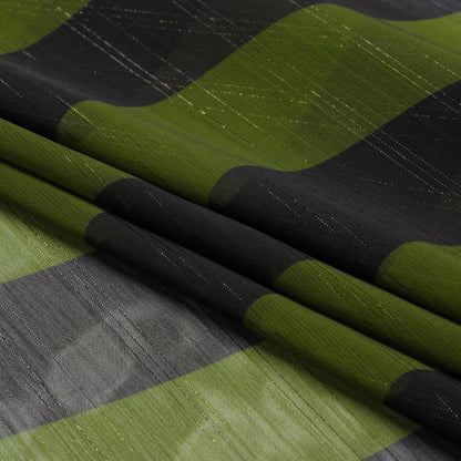Polyester Chiffon Print with Metallic Pinstripes - Green and Black Wavy Stripes - Mood Exclusive Delray Daze Folded