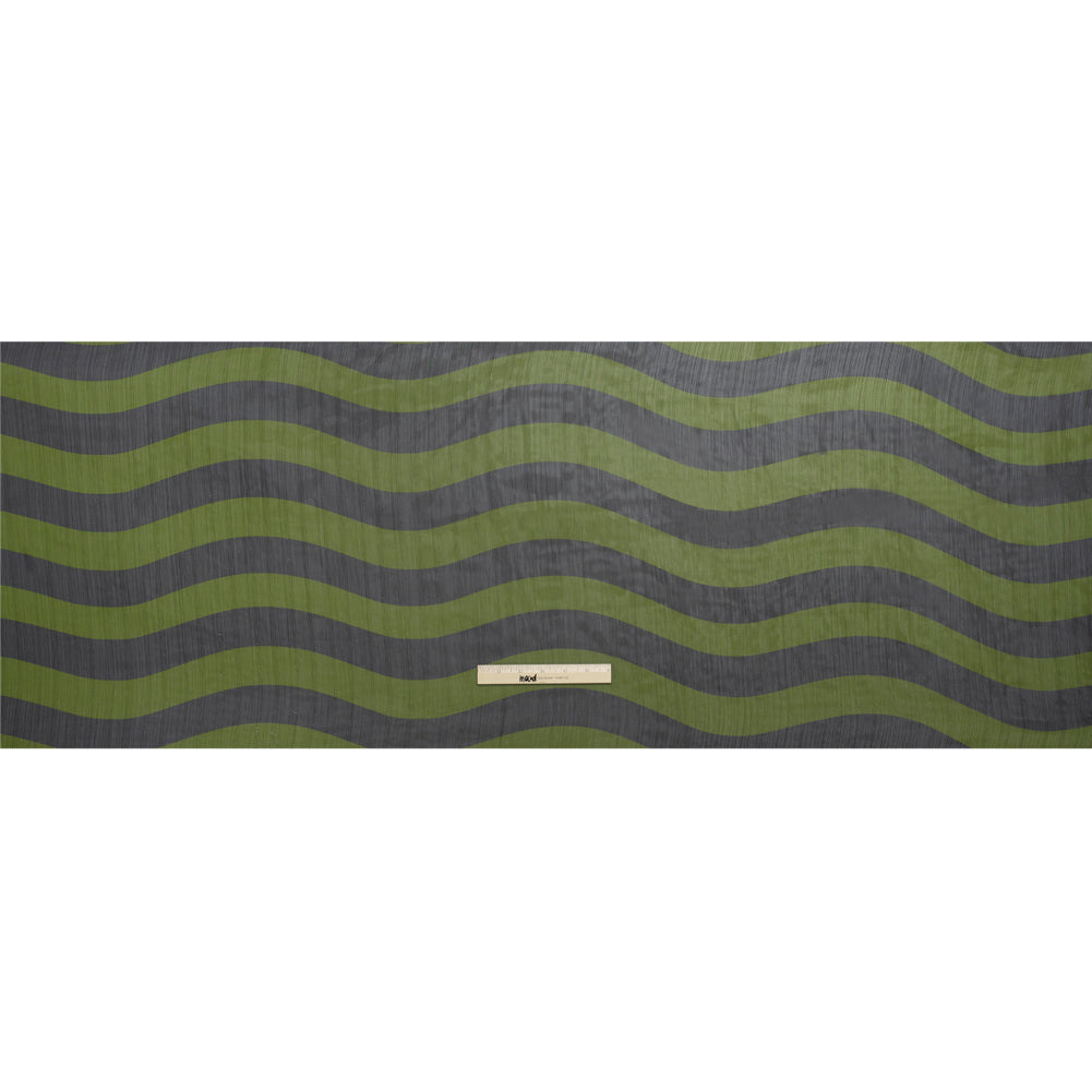 Polyester Chiffon Print with Metallic Pinstripes - Green and Black Wavy Stripes - Mood Exclusive Delray Daze Full