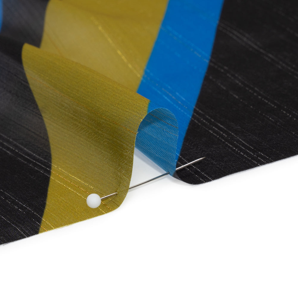 Polyester Chiffon Print with Metallic Pinstripes - Green, Blue and Brown Diamonds - Mood Exclusive Purely Prismatic Detail