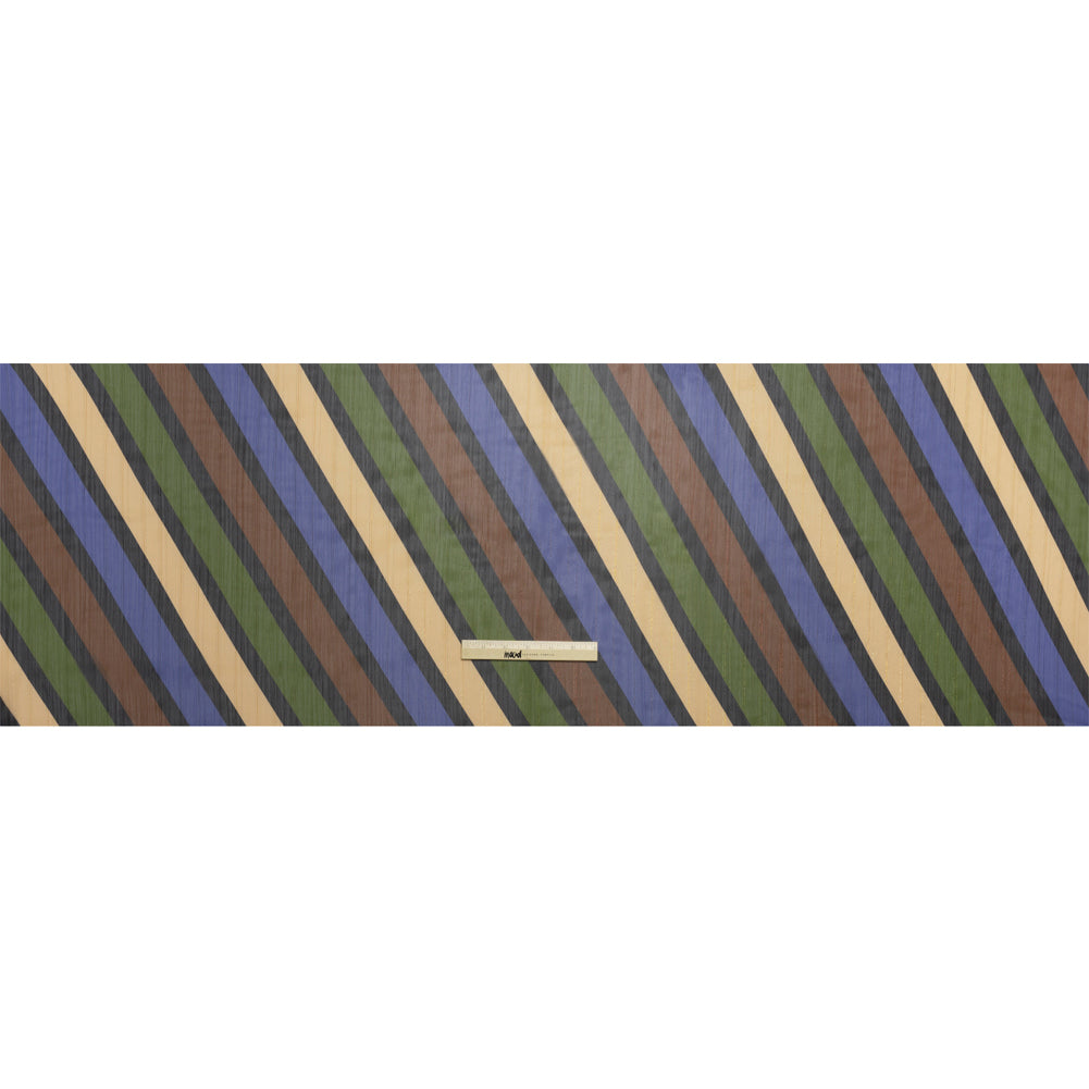 Polyester Chiffon Print with Metallic Pinstripes - Brown, Green and Purple Diagonal Stripes - Mood Exclusive Seemingly Slanted Full
