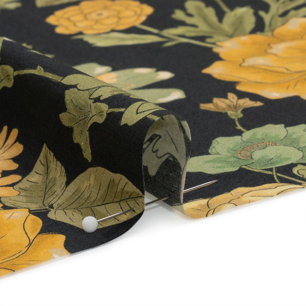 Cotton Poplin Print - Black and Yellow Floral - Mood Exclusive Glorious Gardens Detail