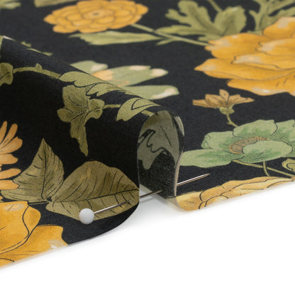 Cotton Poplin Print - Black and Yellow Floral - Mood Exclusive Glorious Gardens Detail