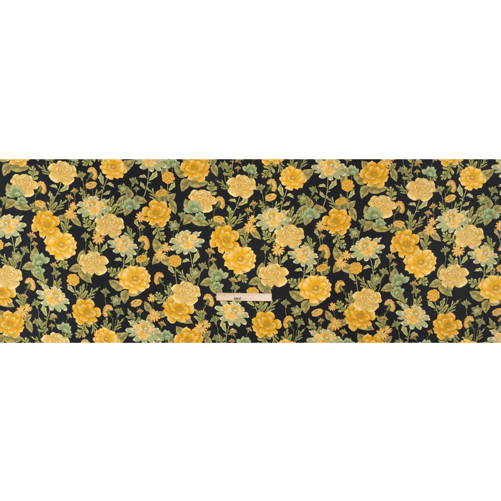 Cotton Poplin Print - Black and Yellow Floral - Mood Exclusive Glorious Gardens Full