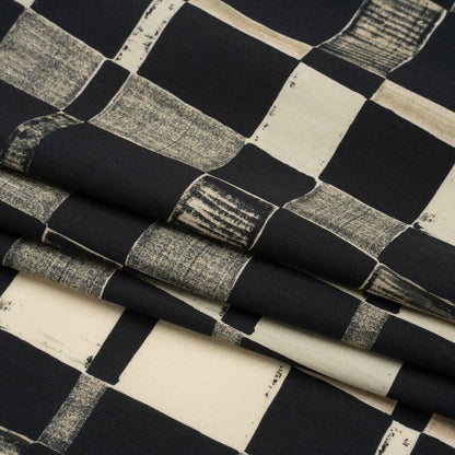 Cotton Poplin - Black and Cream Checks - City Blocked Print - Mood Exclusive Metro Collection Folded