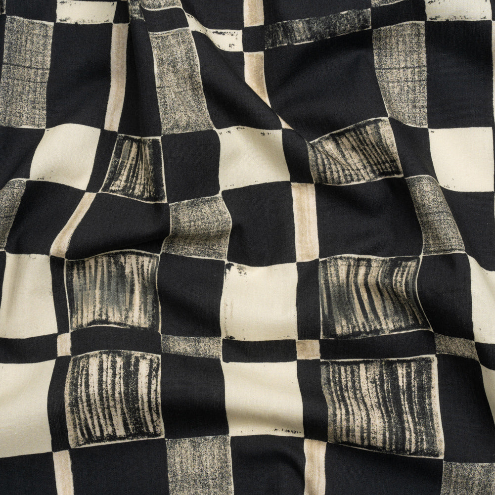 Cotton Poplin - Black and Cream Checks - City Blocked Print - Mood Exclusive Metro Collection