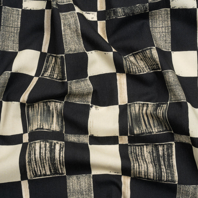 Cotton Poplin - Black and Cream Checks - City Blocked Print - Mood Exclusive Metro Collection