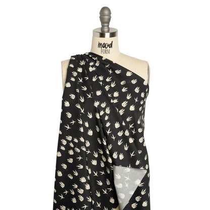 Stretch Cotton Poplin Print - Black Dinosaur Footprints - Mood Exclusive Jurassic Jubilee Drape