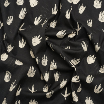 Stretch Cotton Poplin Print - Black Dinosaur Footprints - Mood Exclusive Jurassic Jubilee