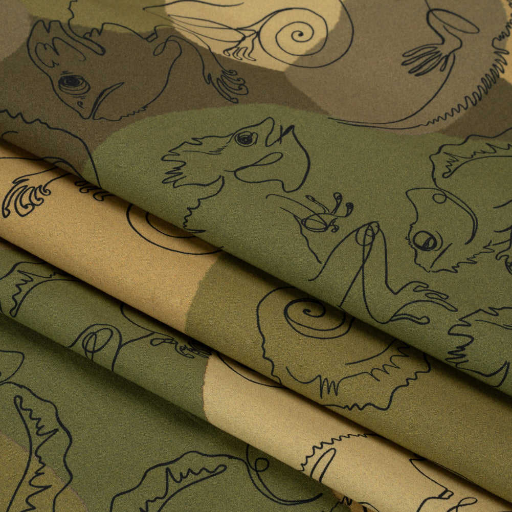 Stretch Cotton Poplin Print - Green Chameleons - Mood Exclusive Commander of Camouflage Folded