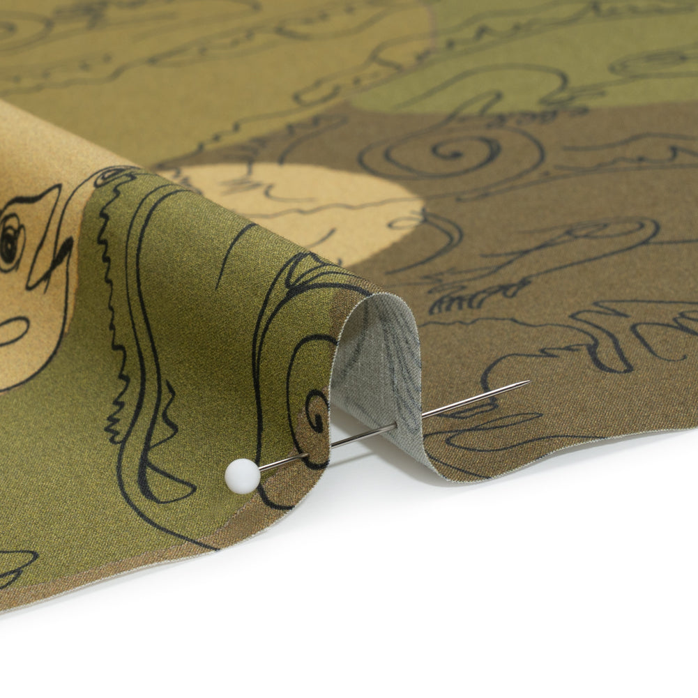 Stretch Cotton Poplin Print - Green Chameleons - Mood Exclusive Commander of Camouflage Detail