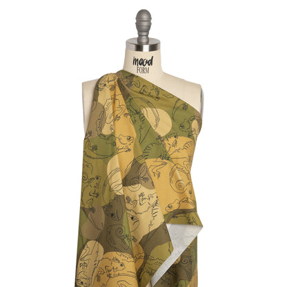 Stretch Cotton Poplin Print - Green Chameleons - Mood Exclusive Commander of Camouflage Drape