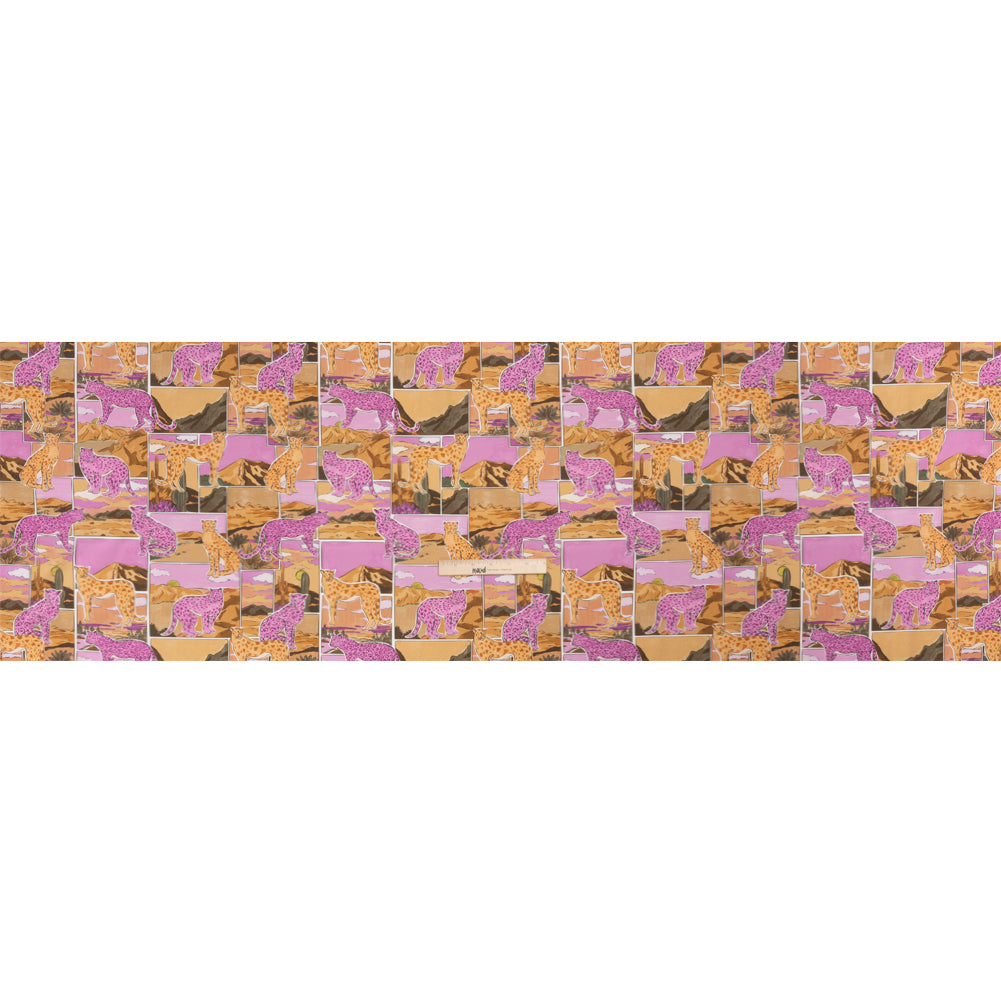 Stretch Cotton Poplin Print - Purple and Orange Big Cats Landscape Patchwork - Mood Exclusive The Meow-ve Desert Full