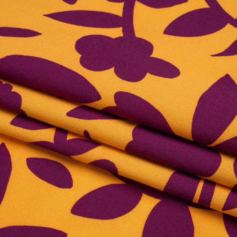 Stretch Cotton Twill Print - Mango Orange and Plum Purple Floral - Mood Exclusive Color-Block Creative Folded