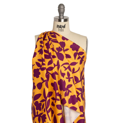 Stretch Cotton Twill Print - Mango Orange and Plum Purple Floral - Mood Exclusive Color-Block Creative Drape