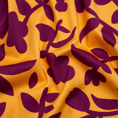 Stretch Cotton Twill Print - Mango Orange and Plum Purple Floral - Mood Exclusive Color-Block Creative