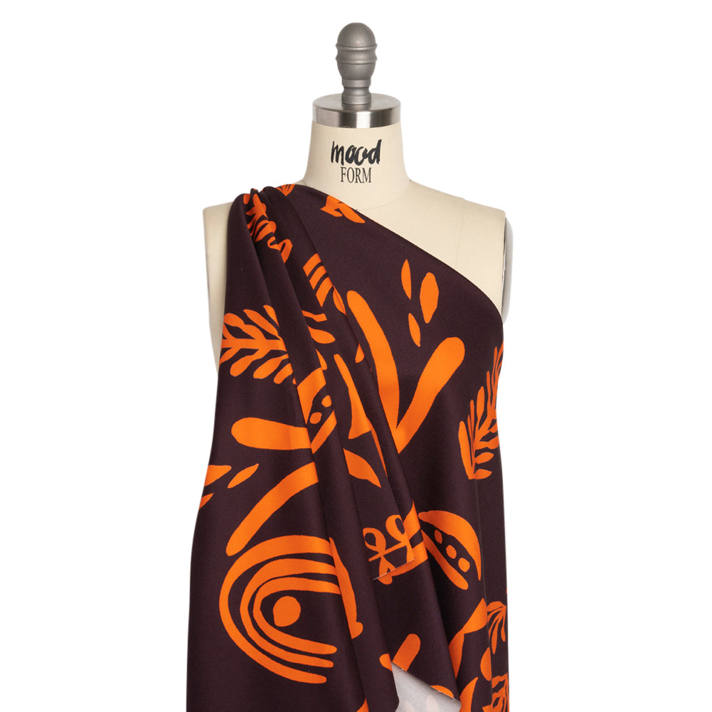 Stretch Cotton Twill Print - Orange and Purple Floral - Mood Exclusive Drawing Delight Drape