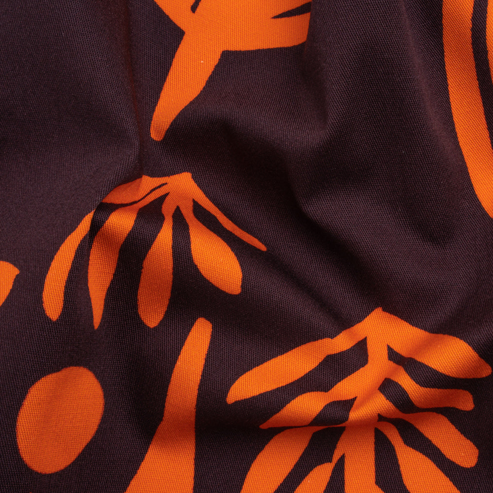 Stretch Cotton Twill Print - Orange and Purple Floral - Mood Exclusive Drawing Delight