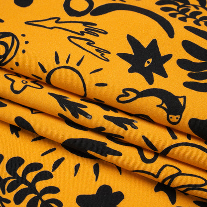 Stretch Cotton Twill Print - Yellow and Black Simple Doodles - Mood Exclusive Twin Flame Folded