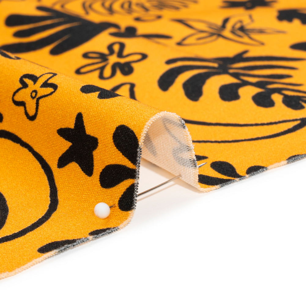 Stretch Cotton Twill Print - Yellow and Black Simple Doodles - Mood Exclusive Twin Flame Detail