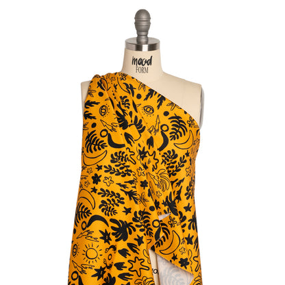 Stretch Cotton Twill Print - Yellow and Black Simple Doodles - Mood Exclusive Twin Flame Drape