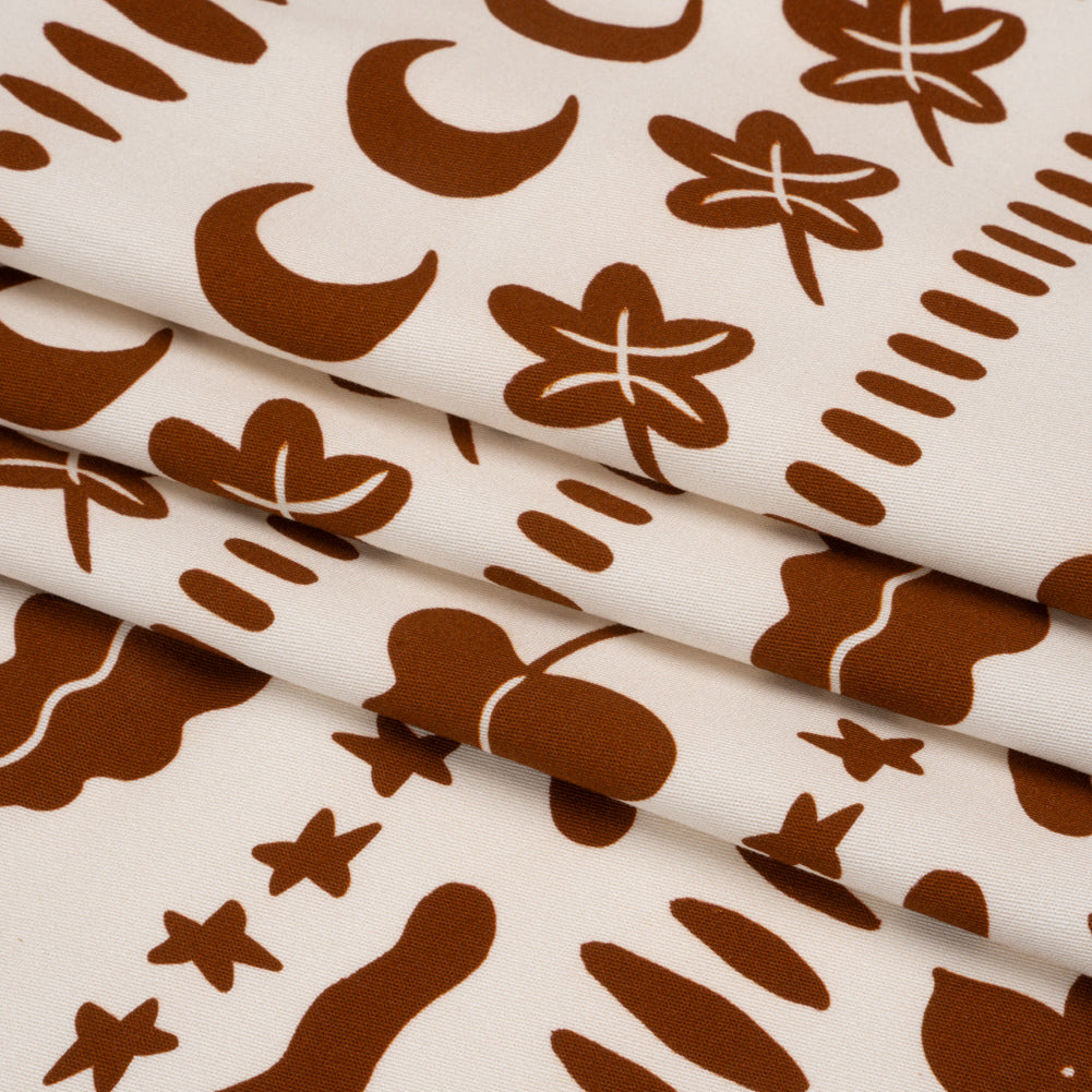 Stretch Cotton Twill Print - Brown Cartoon Objects Stripes - Mood Exclusive Star Anise Folded