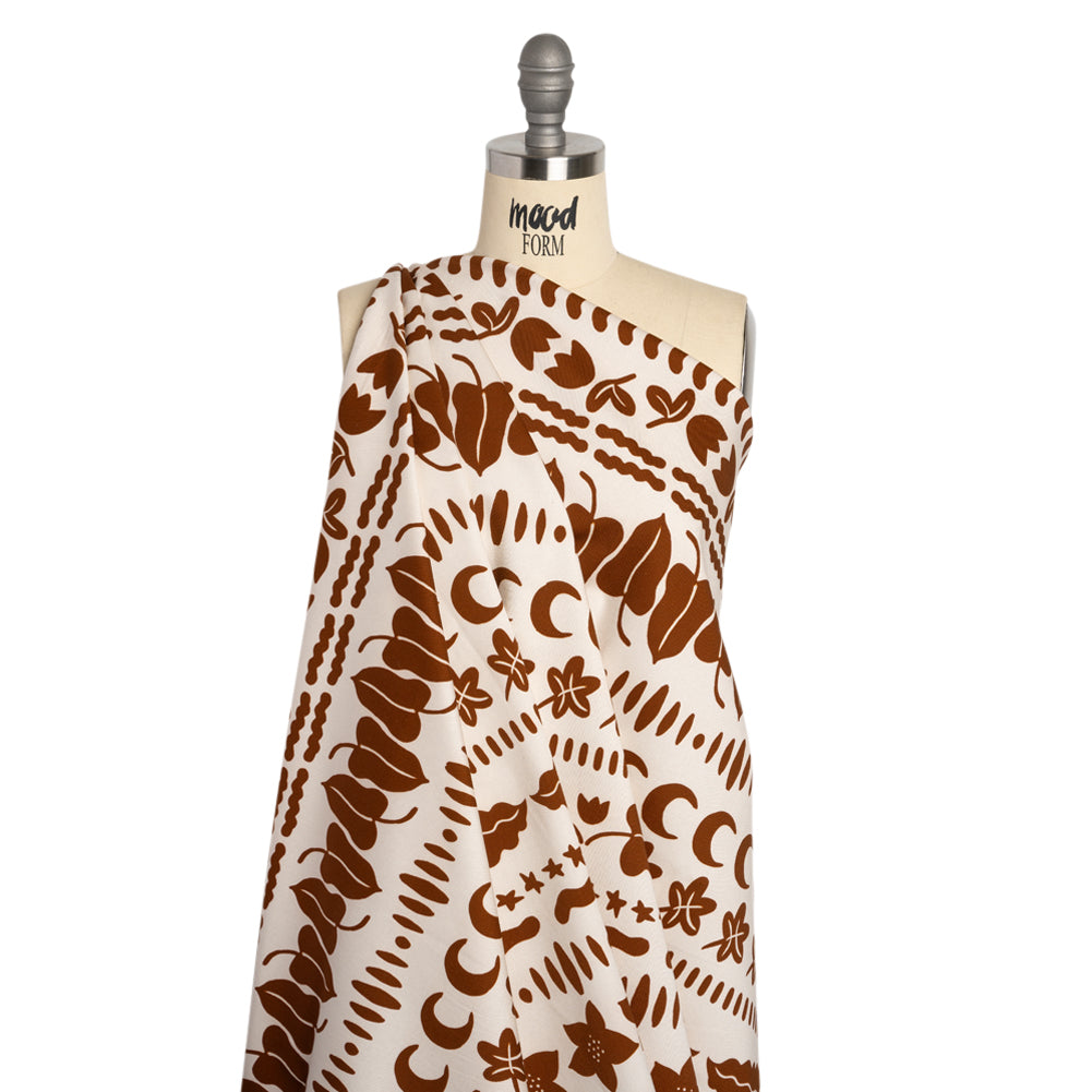 Stretch Cotton Twill Print - Brown Cartoon Objects Stripes - Mood Exclusive Star Anise Drape
