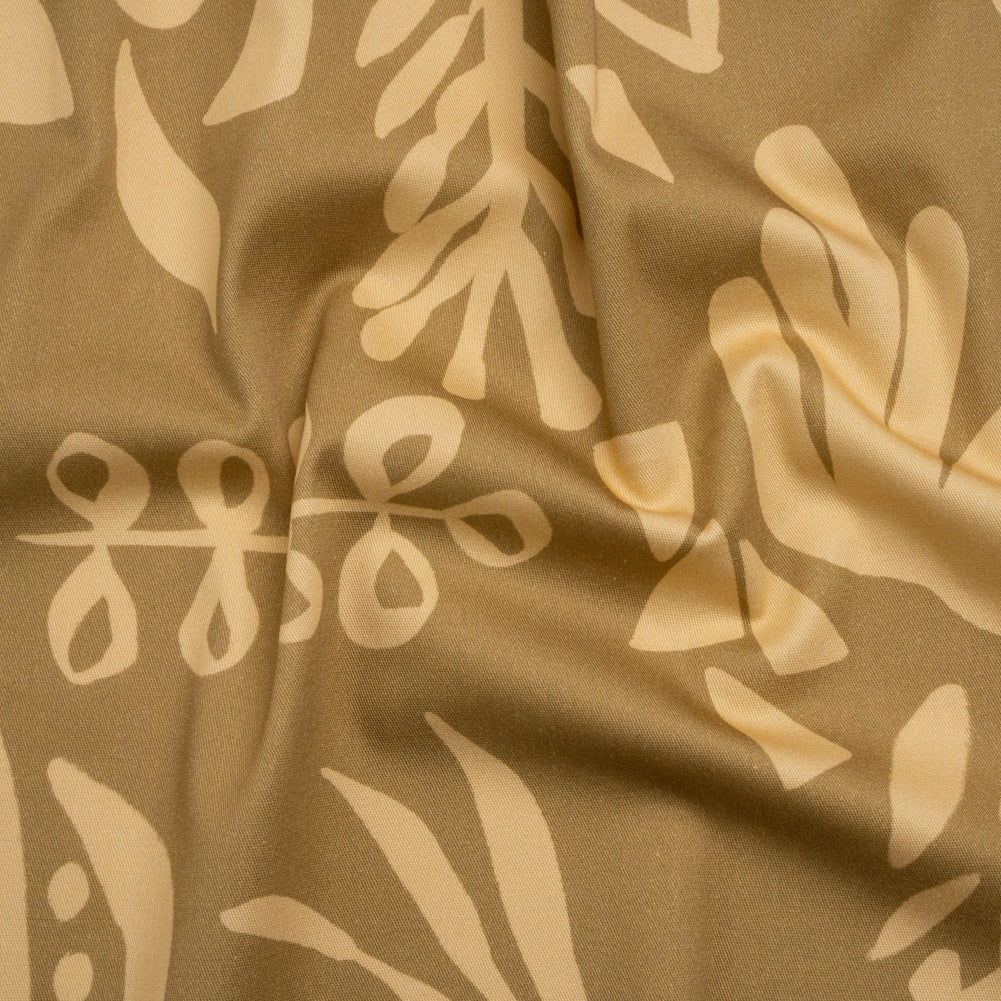 Stretch Cotton Twill Print - Beige and Sage Green Floral - Mood Exclusive Drawing Delight