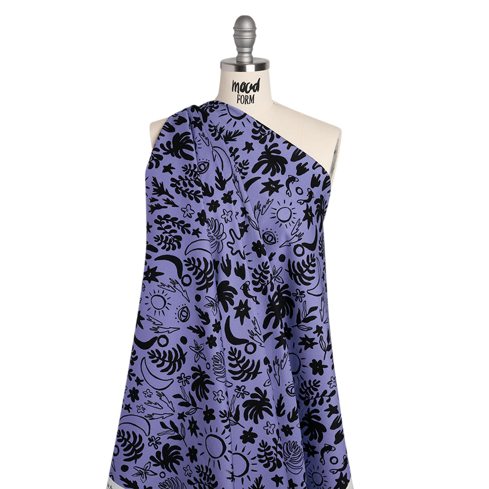 Stretch Cotton Twill Print - Blue and Black Simple Doodles - Mood Exclusive Twin Flame - Drape