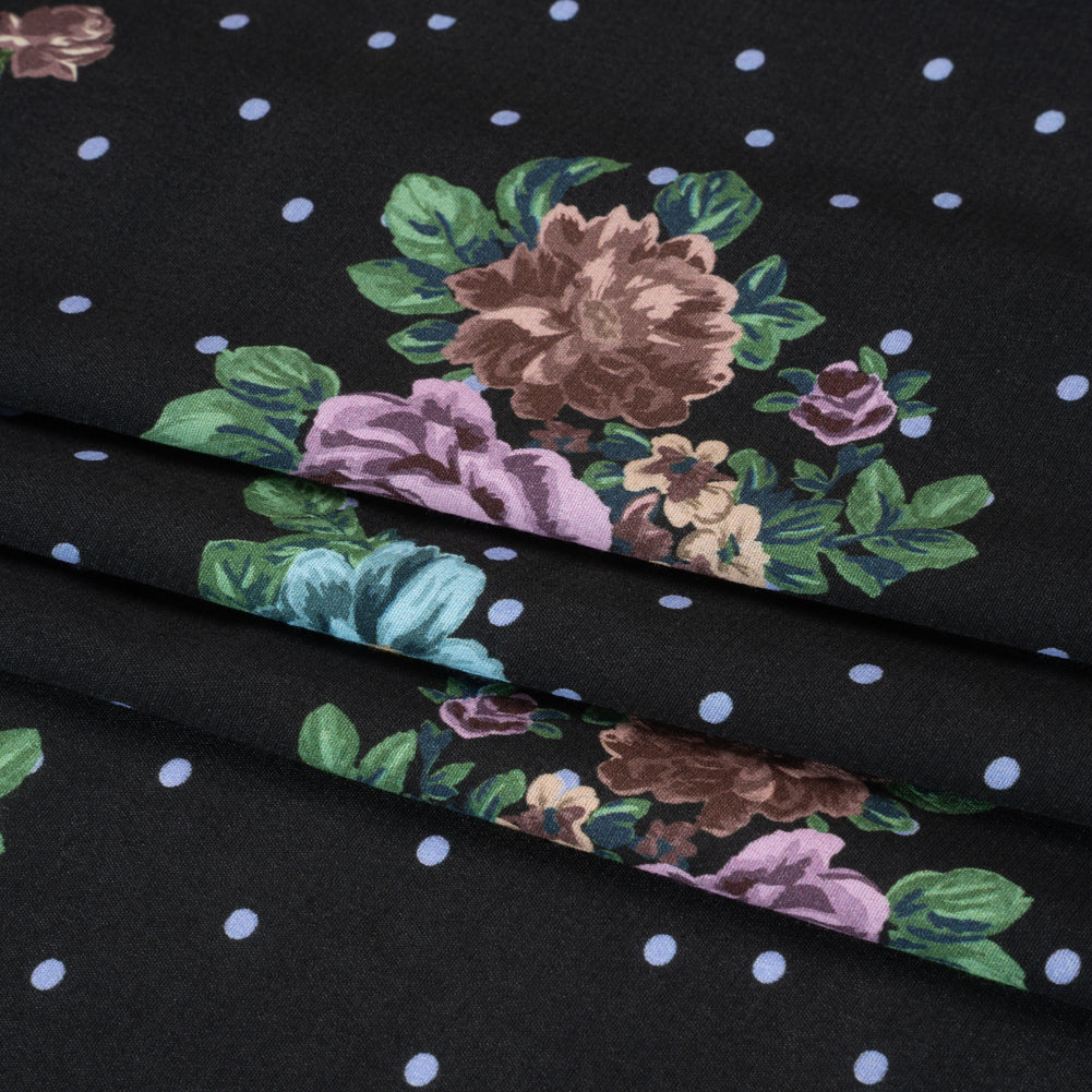 Viscose Crepe Print - Black, Lavender and Rust Red Polka Dots and Florals - Mood Exclusive Bring on Beauty Full