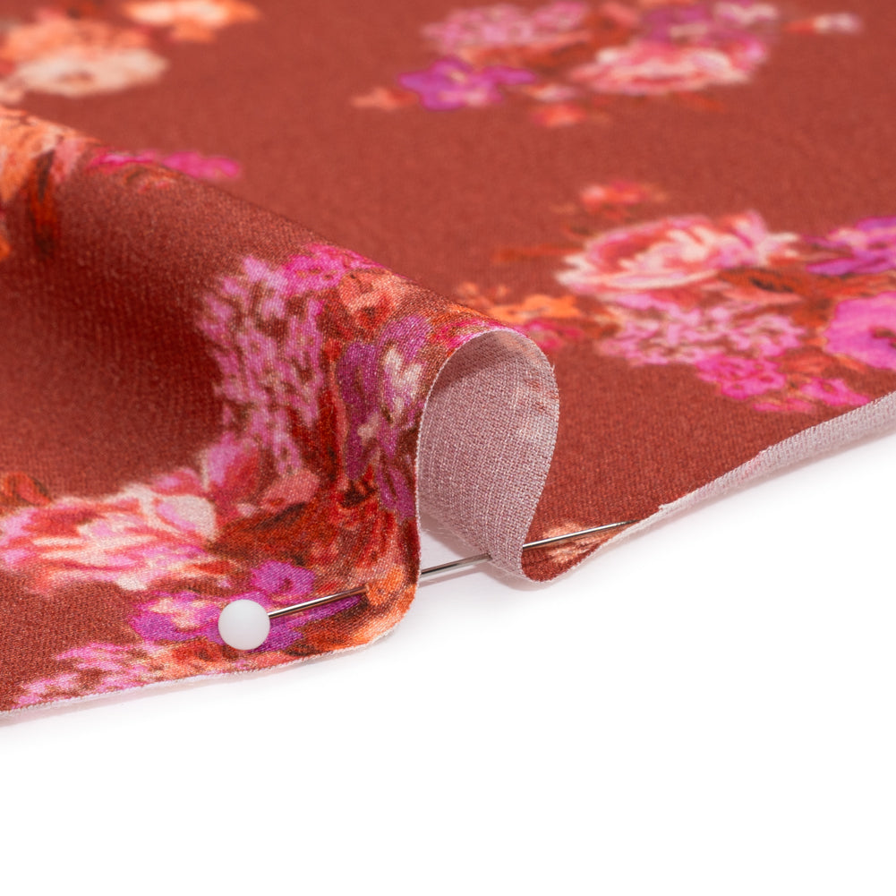 Viscose Crepe Print - Red, Peach and Pink Ikat Floral - Mood Exclusive Rosy Visions Folded