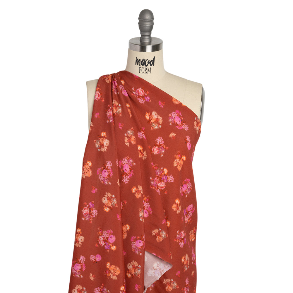 Viscose Crepe Print - Red, Peach and Pink Ikat Floral - Mood Exclusive Rosy Visions Detail