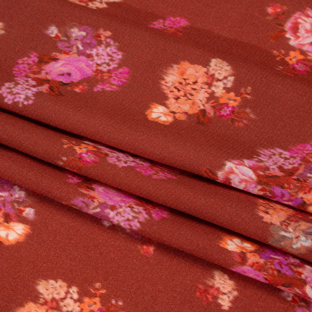 Viscose Crepe Print - Red, Peach and Pink Ikat Floral - Mood Exclusive Rosy Visions Full