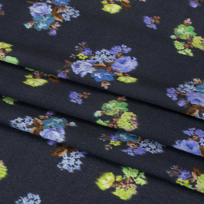 Viscose Crepe Print - Navy, Periwinkle and Lime Green Ikat Floral - Mood Exclusive Rosy Visions Full