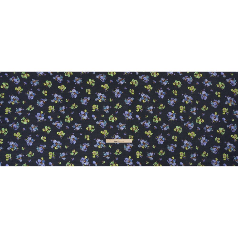 Viscose Crepe Print - Navy, Periwinkle and Lime Green Ikat Floral - Mood Exclusive Rosy Visions Drape