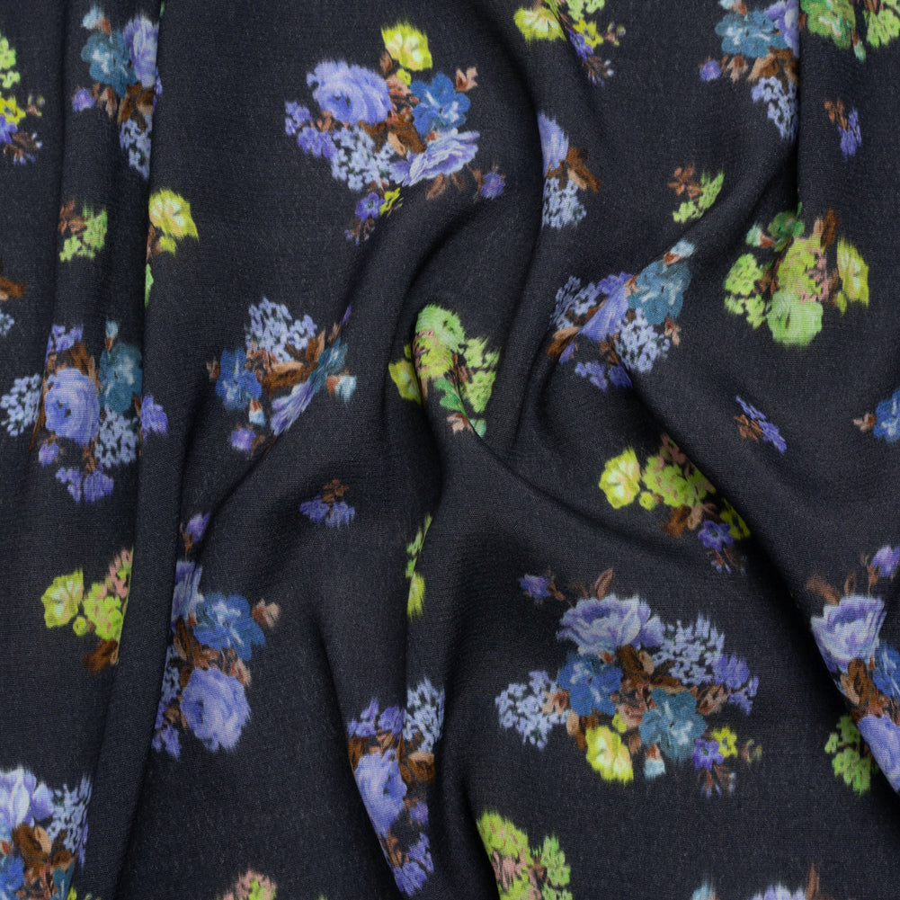 Viscose Crepe Print - Navy, Periwinkle and Lime Green Ikat Floral - Mood Exclusive Rosy Visions