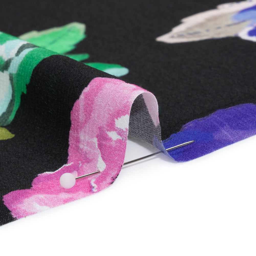 Viscose Crepe Print - Pink, Blue and Green Floral - Mood Exclusive Vicariously Vibrant Folded