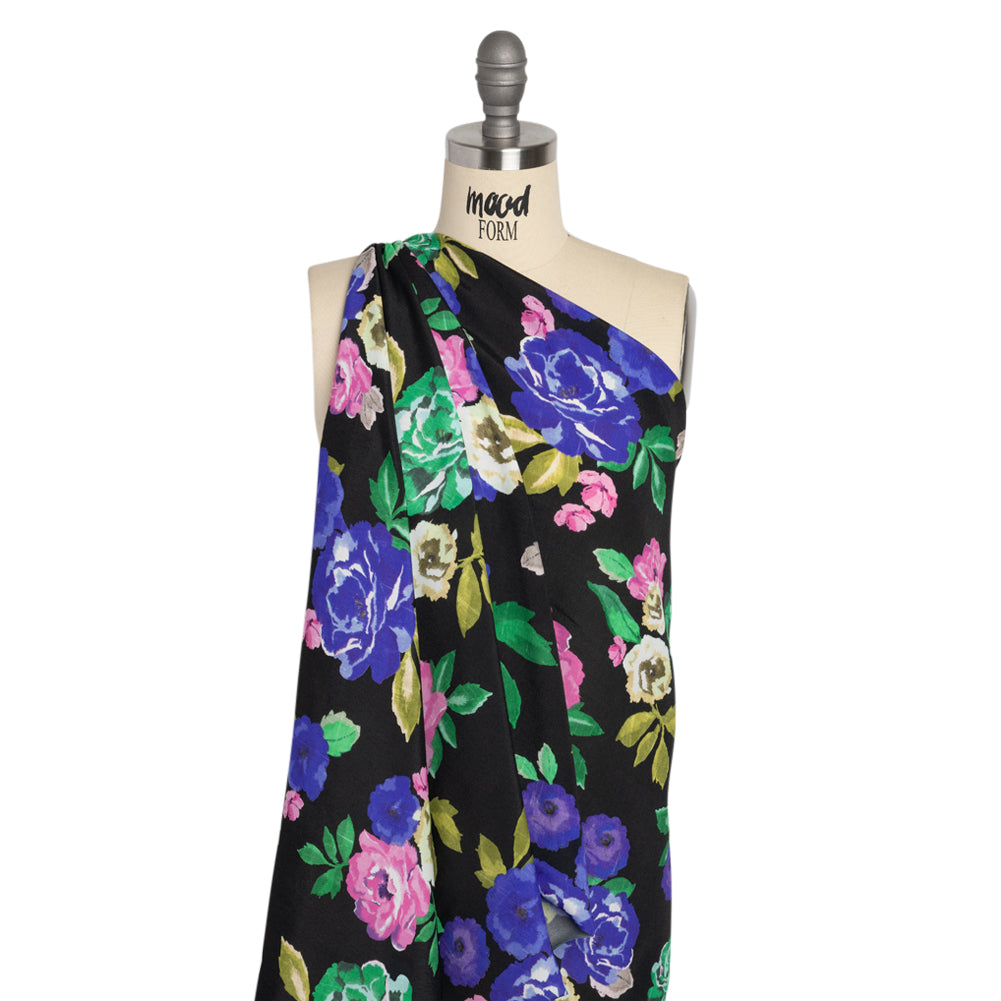 Viscose Crepe Print - Pink, Blue and Green Floral - Mood Exclusive Vicariously Vibrant Detail