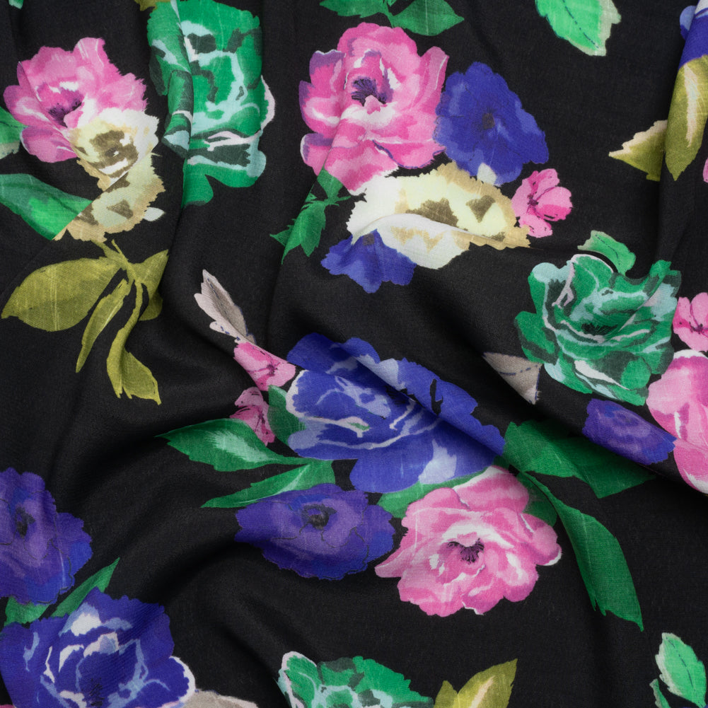 Viscose Crepe Print - Pink, Blue and Green Floral - Mood Exclusive Vicariously Vibrant