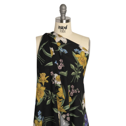 Viscose Crepe Print - Black, Yellow and Violet Floral - Mood Exclusive By the Plenty Detail