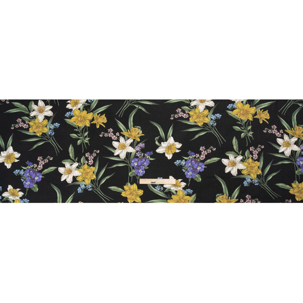 Viscose Crepe Print - Black, Yellow and Violet Floral - Mood Exclusive By the Plenty Drape
