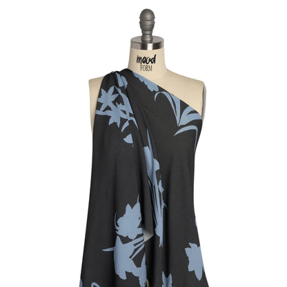 Viscose Crepe Print - Black and Blue Floral - Mood Exclusive April Ever After Detail