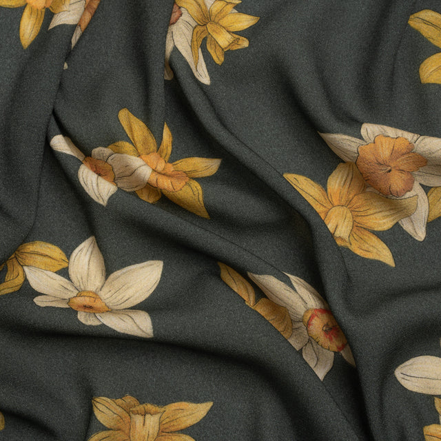 Viscose Crepe Print - Forest Green and Yellow Floral - Mood Exclusive Baby Bunches